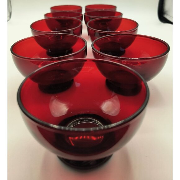 Set Of 9 Vintage Ruby Red Glass Dessert Custard Bowls - Picture 2 of 5